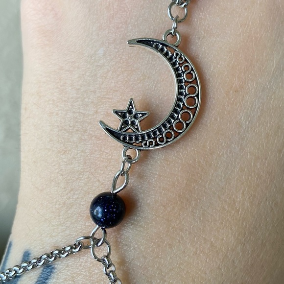 Star crecent moon midnight sunstone hand bracelet - Picture 7 of 10
